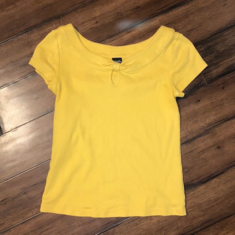 Rafaella Vintage Size Small Yellow Bow Keyhole Neck Short Sleeve Blouse